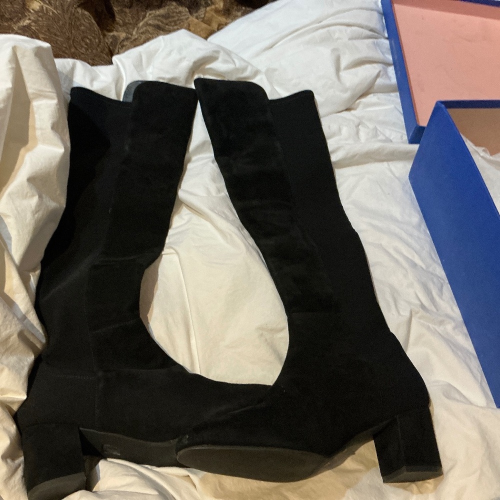 Stuart Weitzman Gillian 60 OTK Black Stretch Boots 7.5